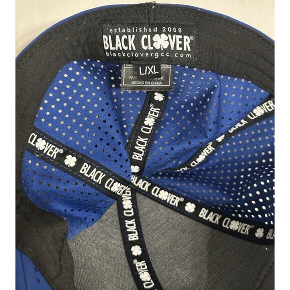 BLUE "Live Lucky" Black Clover Fitted Baseball Hat Cap, Stretch L/XL Mesh - Picture 5 of 6